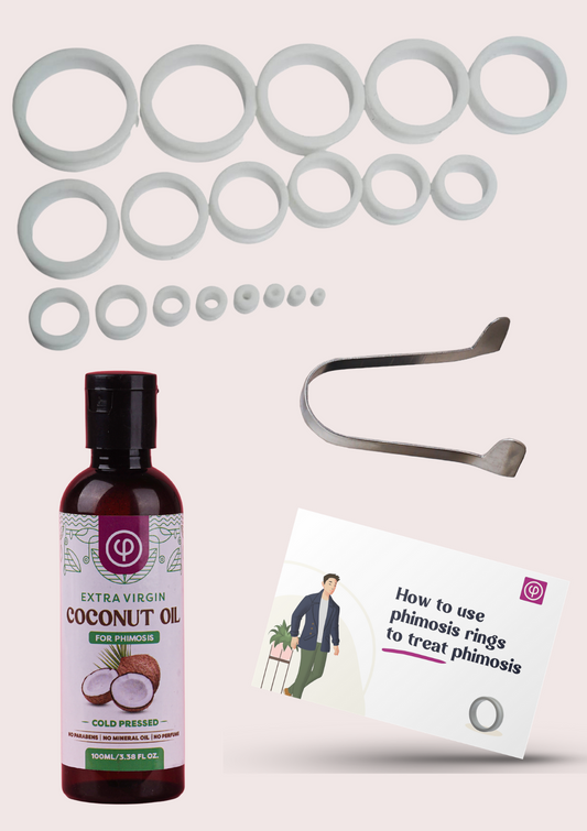 Kit d’anneaux de civière Phimosis (20 anneaux) avec huile de noix de coco extra Vierge, outil et guide de l’utilisateur