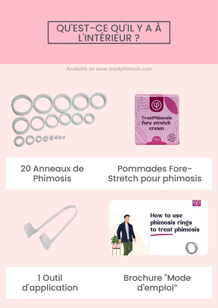 Kit d’anneau d’étirement du phimosis avec crème contre le phimosis, instrument et livret d’instructions