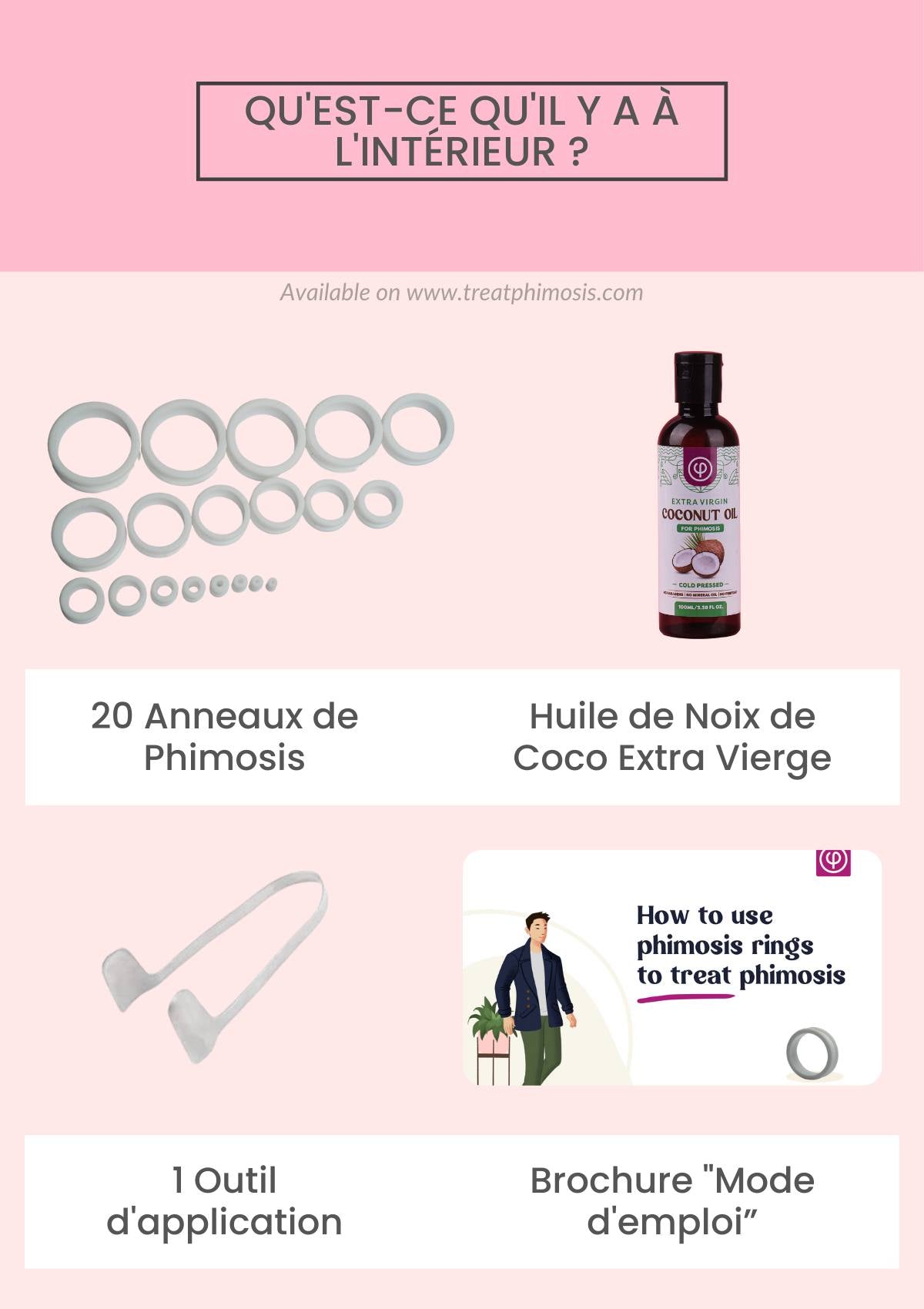 Phimose Bahre Ring Kit (20 Ringe) mit extra Vergine Kokosöl, Werkzeug und Benutzer guide